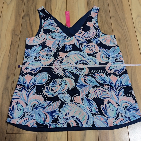 EUC! Lilly Pulitzer Florin Reversible Top High Tide Navy Holy Flockamolie Size S - Picture 9 of 14